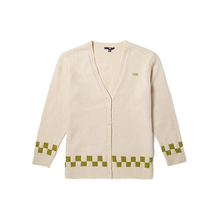 Vans Color Block Plaid Single-Breasted Long Sleeve Knit Top Women Tops Off-White VN000FXHDJR