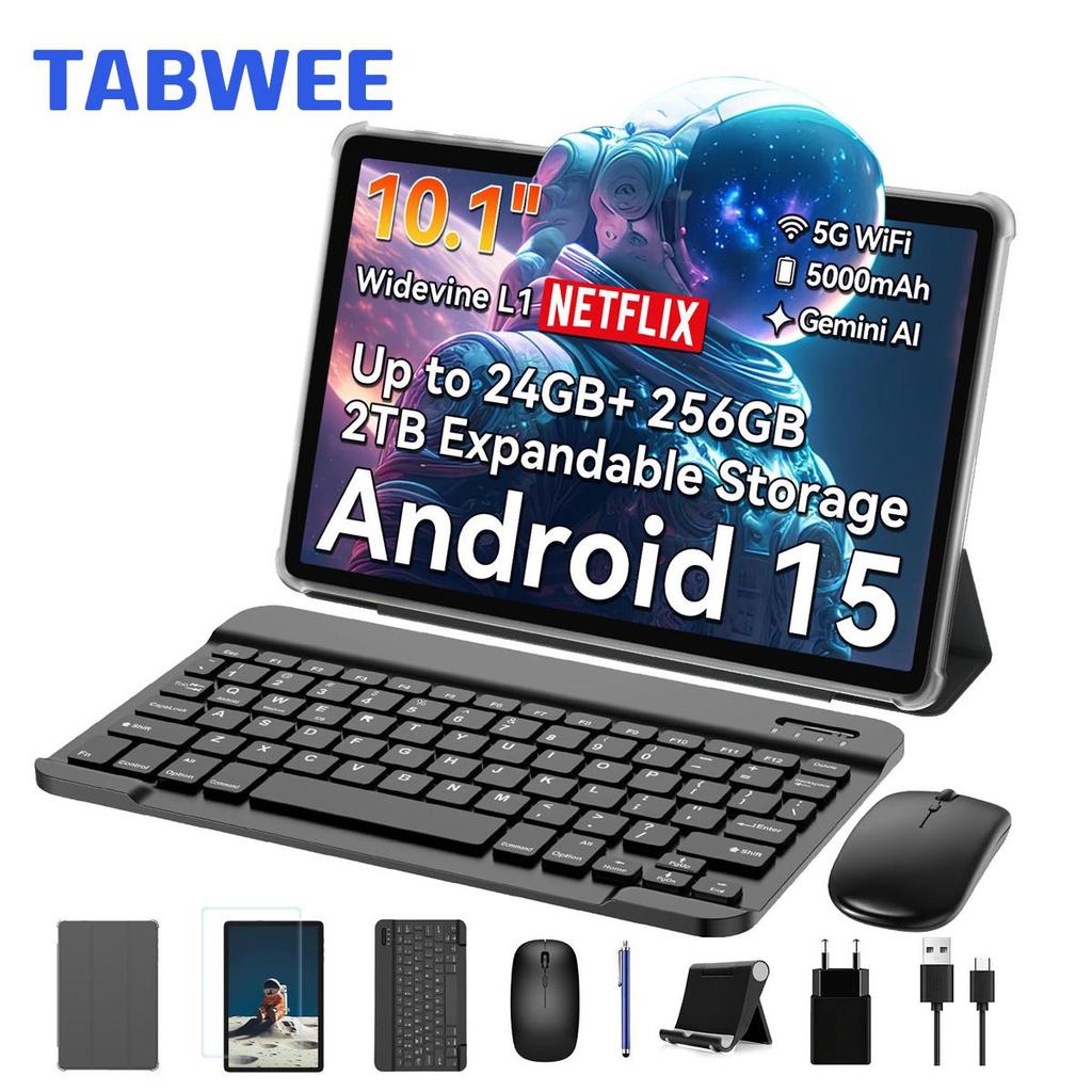 TABWEE T20 Android 15 24 ГБ ОЗУ 256 ГБ ПЗУ Планшет 10,1 дюйма 1280x800 FHD Дисплей Octa Core UMS9230 T606 ПК Планшет с клавиатурой