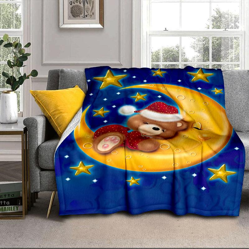 Teddy Bear Night Sky Blanket Flannel Blanket for bed, sofa, Camping, Hiking, Picnic Essentials, gift for family Fan gifts
