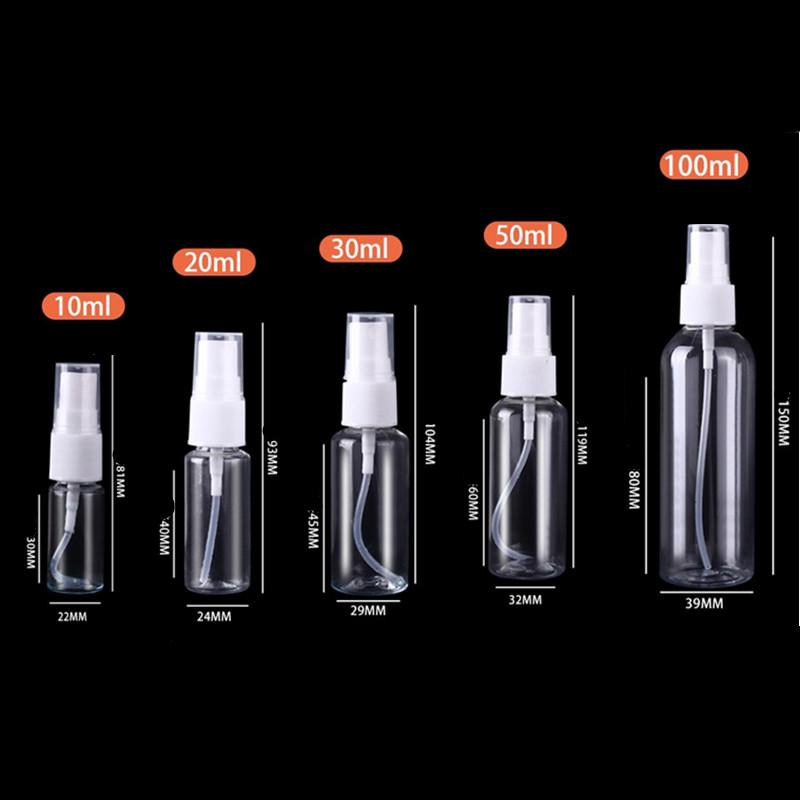 Оптовая упаковка 10/50 шт. Пластиковая многоразовая бутылка 10 мл-100 мл Размеры Портативные атомайзеры для духов Эфирные масла Дорожные флаконы-спреи