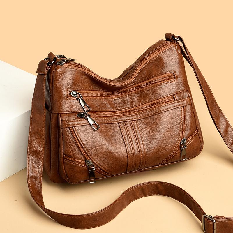 Middle-aged and Elderly Women's Bag Soft Leather One-shoulder Crossbody Bag Middle-aged Casual Women's Backpack New Multi-layer Women