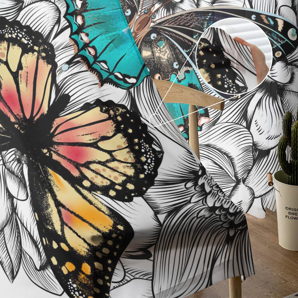 Flower And Colorful Butterfly Sheer Curtains For Living Room Bedroom Kitchen Home Decor Tulle Voile Curtains Windows Drapes