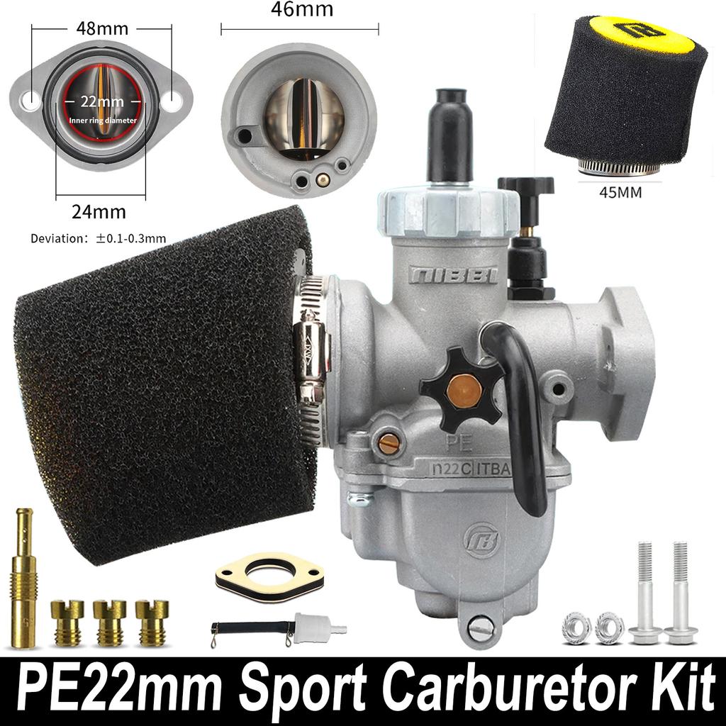 NIBBI PE17mm/19mm/22mm/24mm/26mm/28mm Flange Carburetor With Carb Jets Foam Air Filter Cleaner for Honda Yamaha Scooter Motor