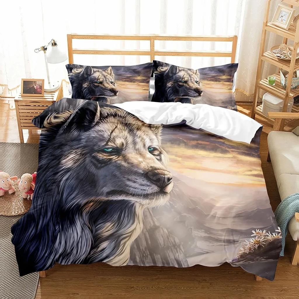 Boys Wolf Boho Wolf Wildlife Forest Comfortable Duvet Cover Pillowcase Bedding Set Children Bedroom Decoration Home Textile