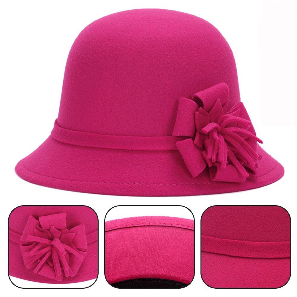 Винтажная повседневная шляпа-тазик, шляпа-купол, шерстяная фетровая шляпа-котелок, фетровая кепка, кепка-ведро с цветком