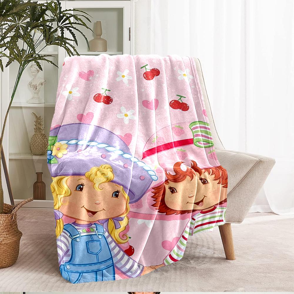 Strawberry Shortcake Theme Printed Blanket - Perfect for Couch, Bed, Travel & Outdoor Use | Machine Washable, Cozy & Durable.