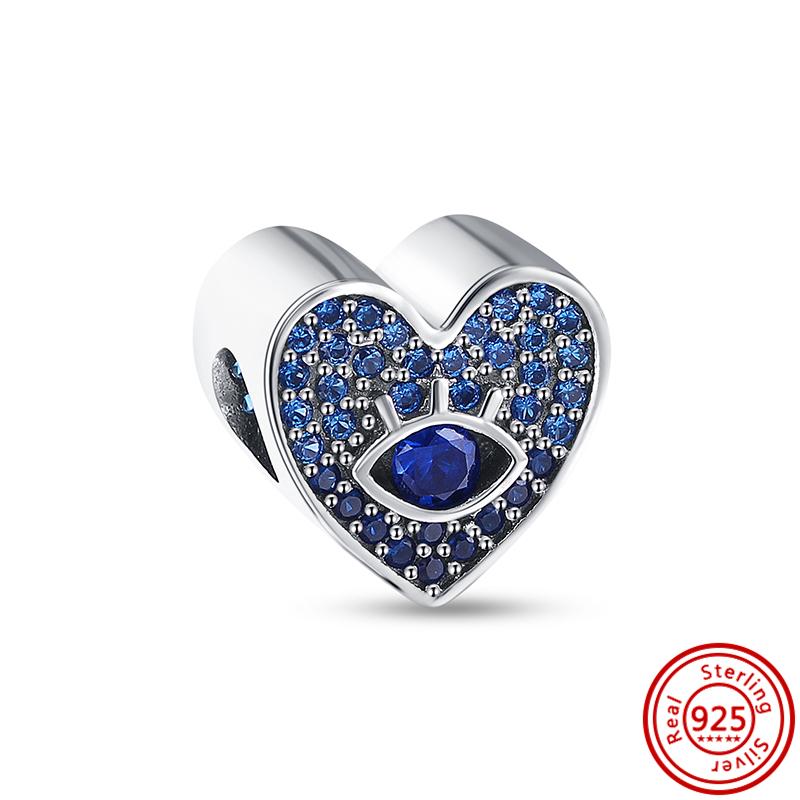 Подлинный кулон из стерлингового серебра S925 с синими глазами демона в виде ладони, круглые бусины, подходит для оригинального браслета с подвесками, женские ювелирные изделия