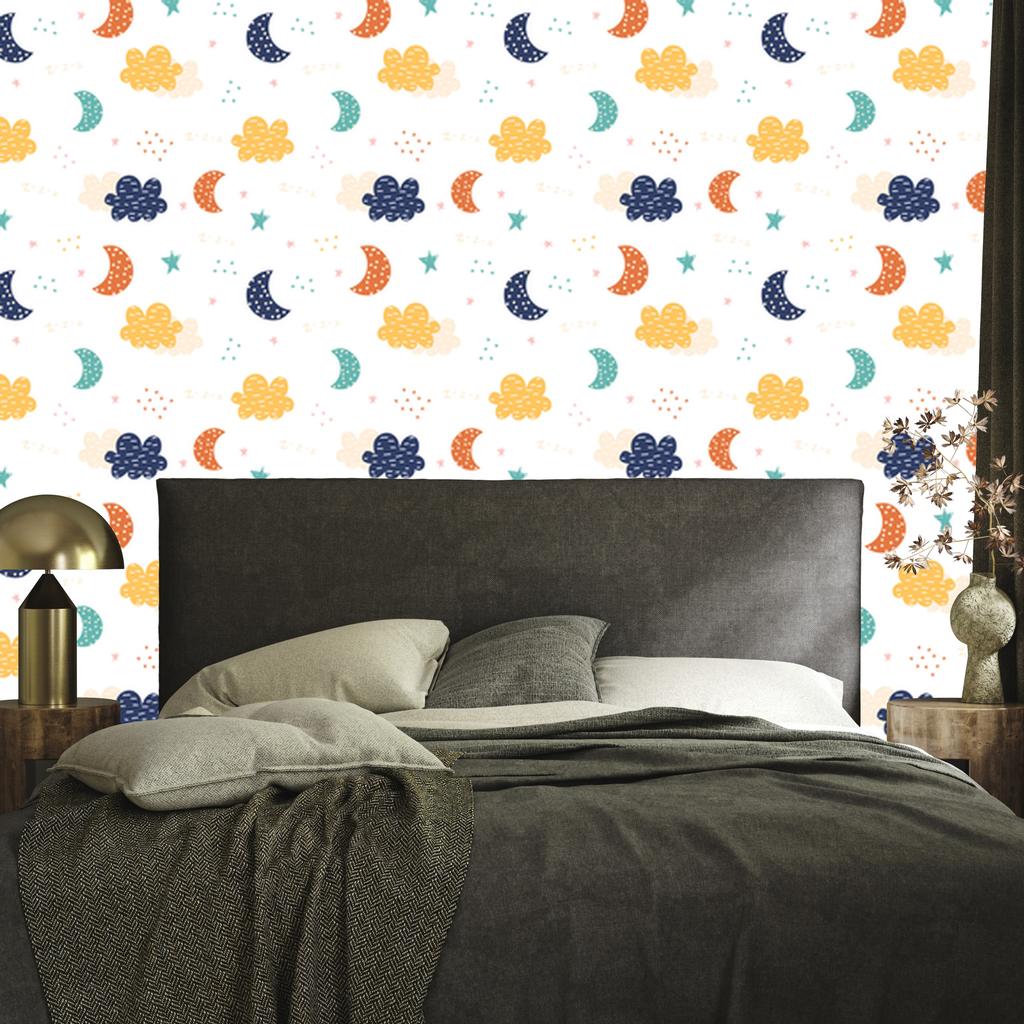 Colorful Clouds, Stars and Moons Wallpaper for Living Room and Bedroom 50x1000