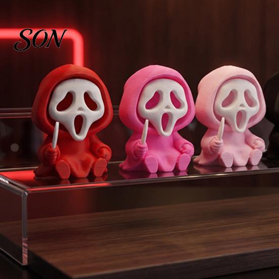 Unique Halloween Party Favors Ghost Statue, Cartoon Skeleton Sculpture, 3D Printed Textures Resin Like Pla Skull Statue Compact Horror Ornament