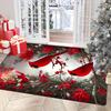 VIKAMA Christmas Red Cardinal Bird Area Rug Winter Poinsettia Pine Non‑Slip Large Carpet for Living Room Bedroom Xmas Home Decor