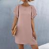 Spring Summer Women's Double-layer Lotus Sleeve O-Neck Short Sleeve Pocket Dress