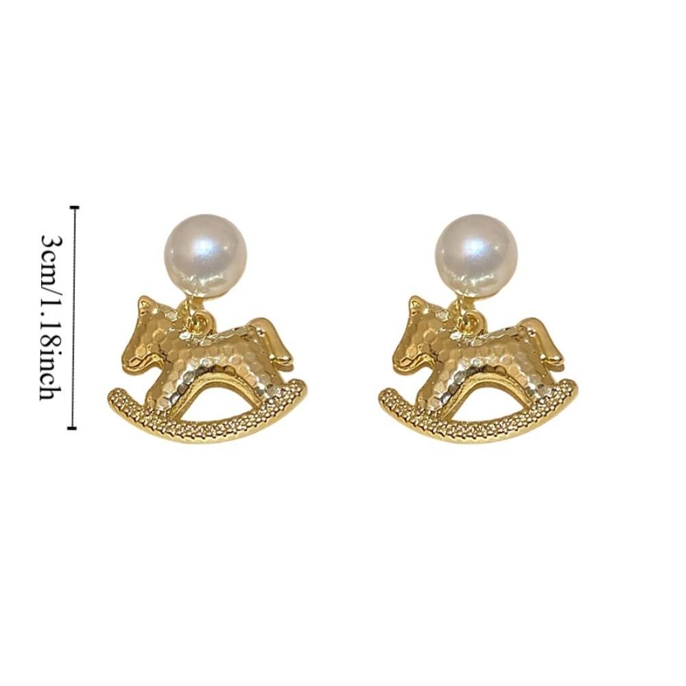 Rocking Pony Cartoon Horse Earrings Fashion Jewelry Drop Earrings Pearl Zodiac Pony Earrings Girl