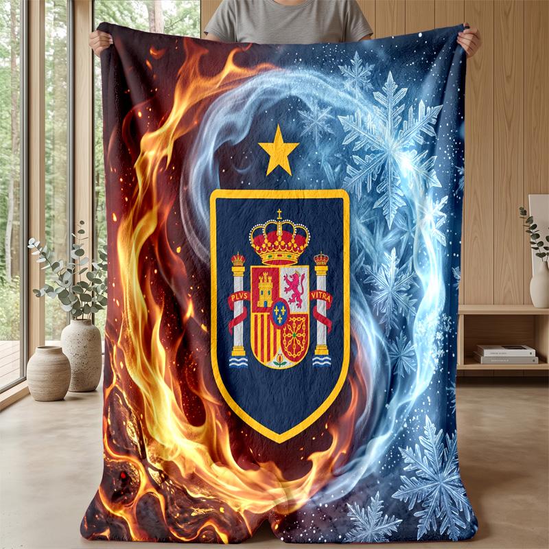 Spain football Printed Flannel Blanket Skin Friendly Warm Decorative Throw for Indoor Couch Bed Daily Use