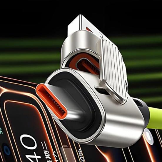 Быстрозарядный USB-C кабель 240 Вт со складной подставкой для телефона, двойная головка USB-A и USB-C, быстрое зарядное устройство, силиконовый, не запутывающийся, шнур для зарядки с передачей данных 480 Мбит/с