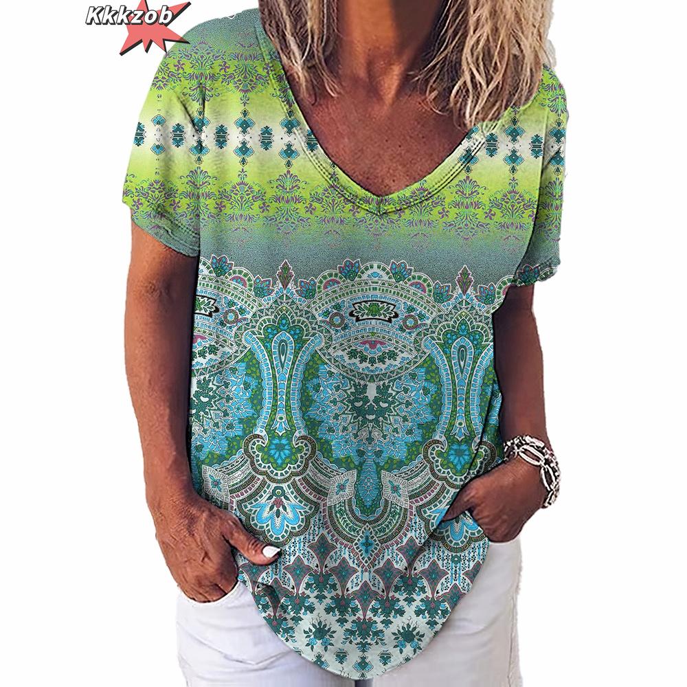 Винтажный топ с принтом, женская уличная одежда с короткими рукавами, летняя футболка, женская модная повседневная футболка с v-образным вырезом, женская одежда большого размера Y2k