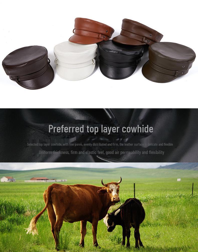 Унисекс натуральная кожа капитанская шляпа: Немецкий берет в стиле ретро-панк-мотоцикла Harley.