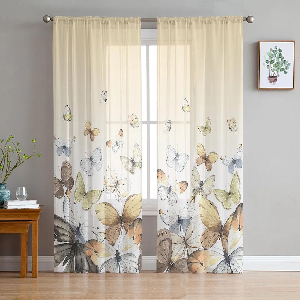 Тюлевые шторы с весенним цветком и бабочкой для гостиной, спальни, отеля, роскошное украшение, прозрачное