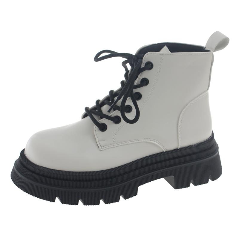 Мода 2025 Новые женские ботильоны на платформе Белая искусственная кожа Толстая подошва Боевые ботильоны Женские Весенне-осенние Нескользящие Мотоциклетные ботинки