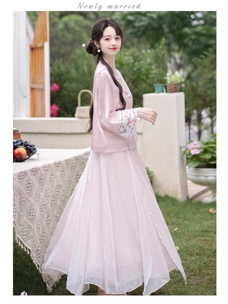 Новый китайский ретро вышитый костюм для чаепития ханьфу для женщин