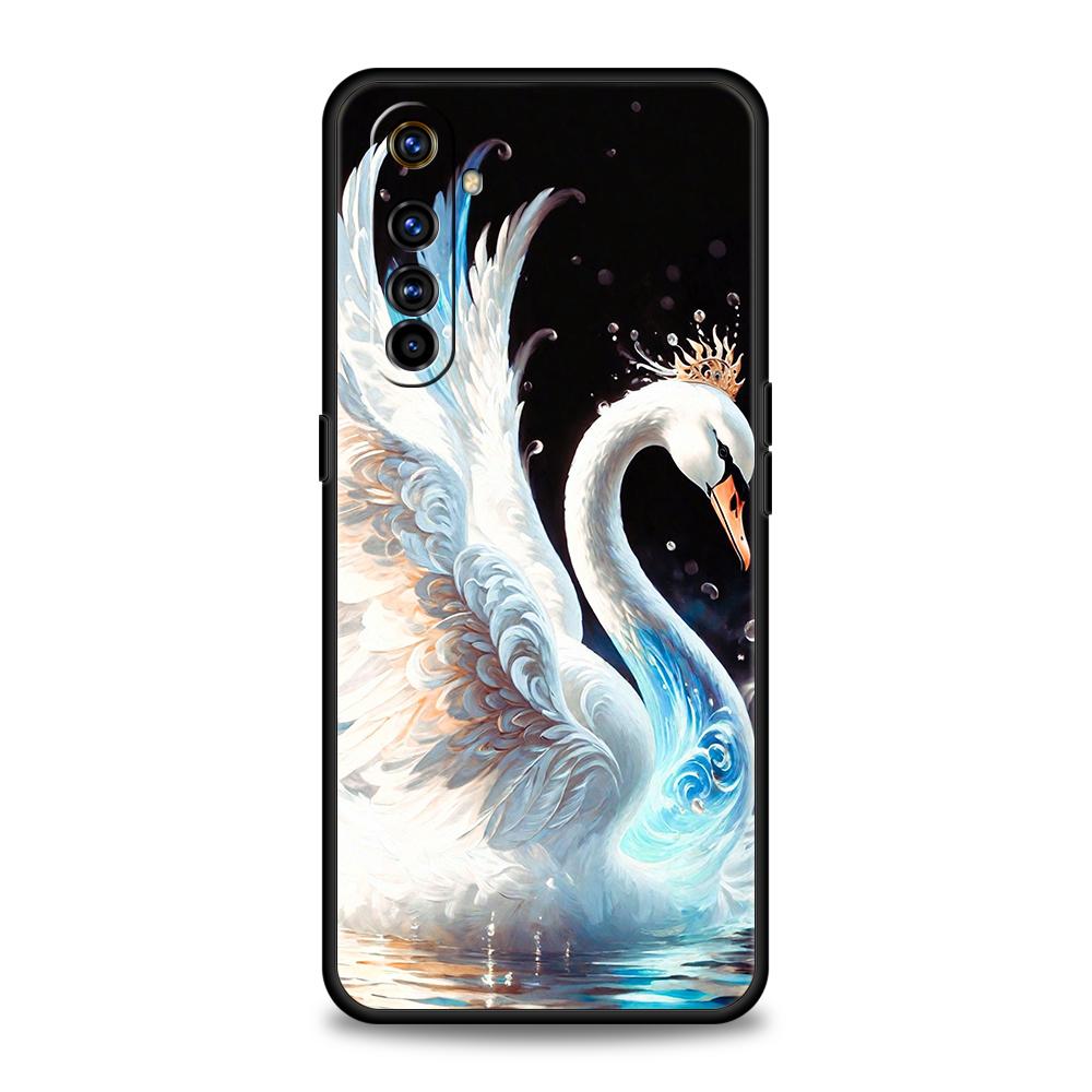 Мягкий ТПУ Чехол для Realme 11 10 9 Pro Plus GT2 GT3 GT5 C21 C25 C35 C53 C55 C67 Pro 5G Ударопрочный Чехол для Телефона Элегантный Дизайн Белого Лебедя