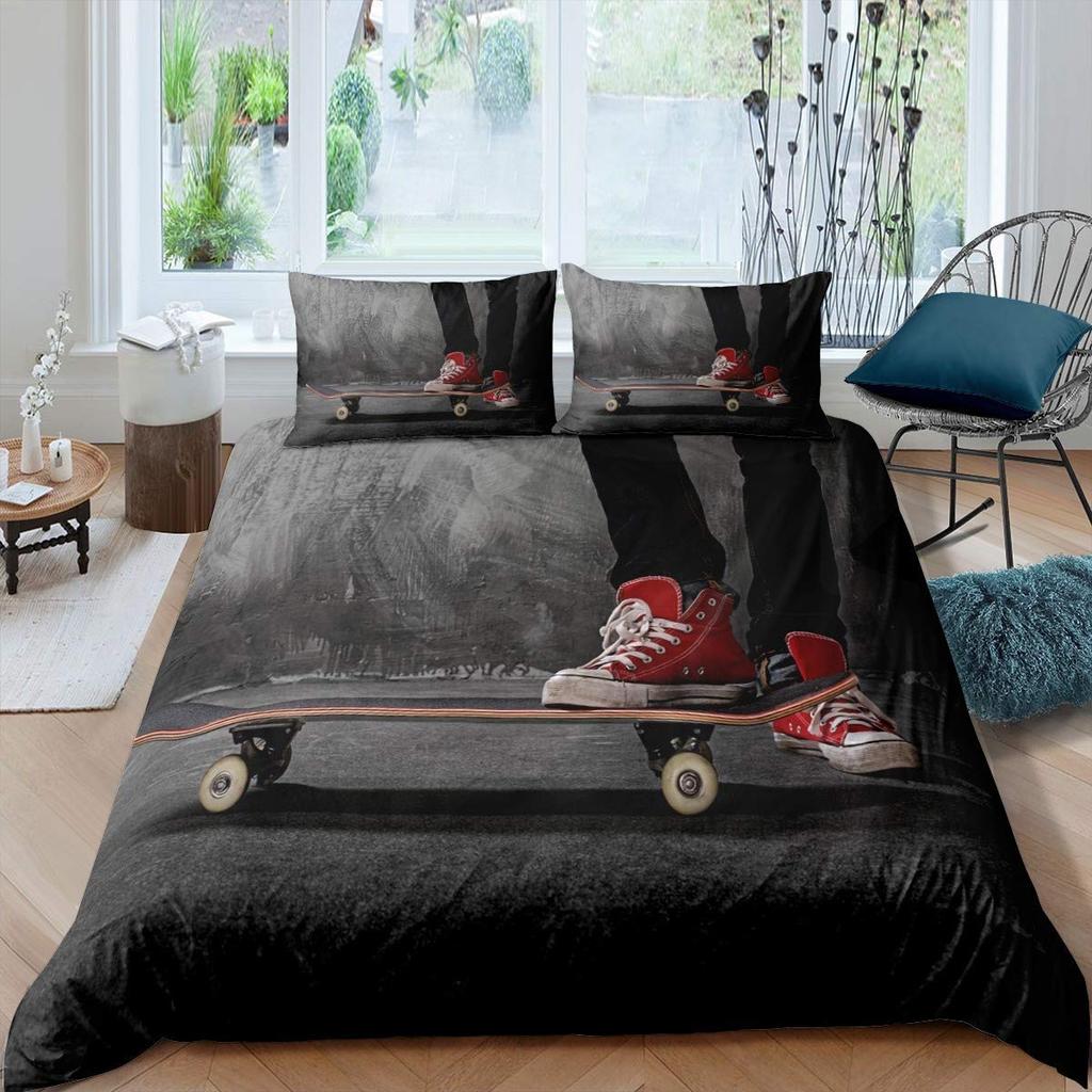 Skateboard Duvet Cover Set Full Size For Boys Teens Extreme Sports Bedding Set Youth Comforter Cover Graffiti Style Duvet Cover