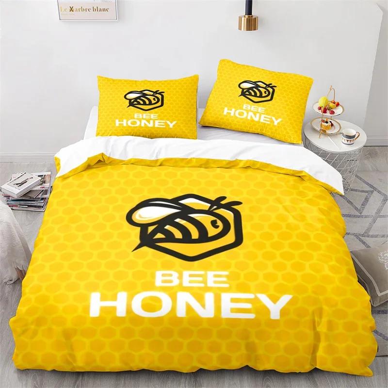 Cartoon Bee Duvet Cover Insect Honeybee Bedding Set Microfiber Wild Animal Comforter Cover King For Teens Boys Kawaii Home Decor
