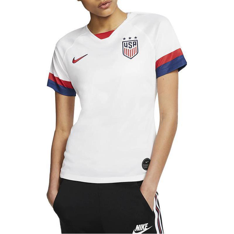 Nike Футболка с коротким рукавом Usa W Nk Brt Stad Jsy Ss Hm Vintage Stripe Detail Logo Print, женская футболка белого цвета AJ4398-100