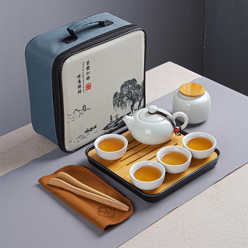 Portable Ceramic Ding Kiln Travel Kung Fu Tea Set Kuaike Cup Storage Bag Company Event Gifts