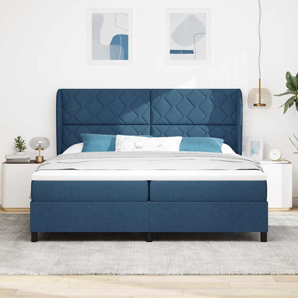 Box Spring Bed with Mattress and Headboard Blue 200 x 200 cm Fabric