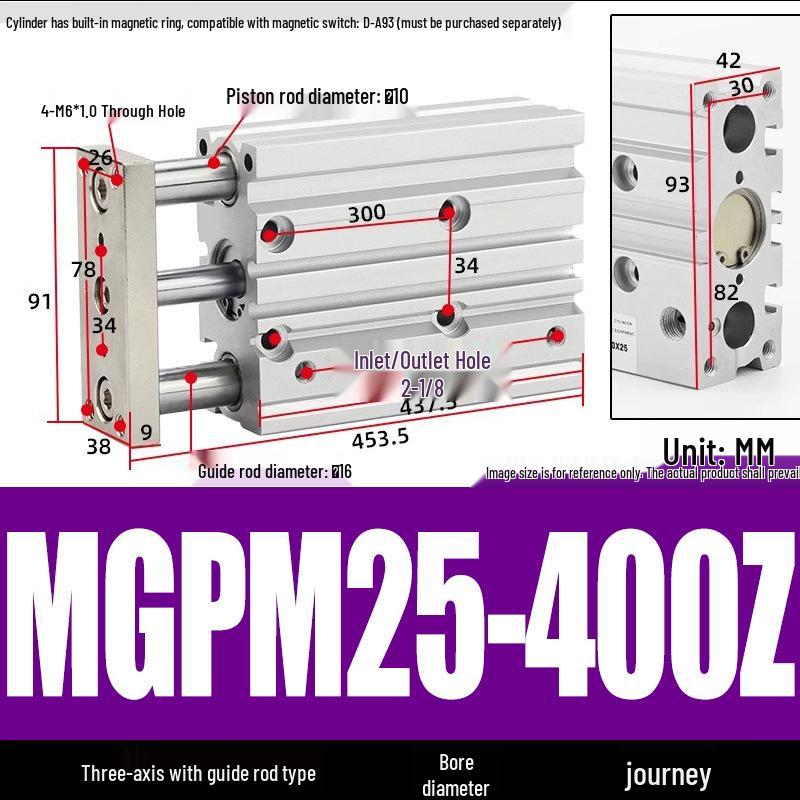 Compact Three-Axis Pneumatic Guided Rod Cylinder 12/16/20/25/32-10/20/40/50/75z