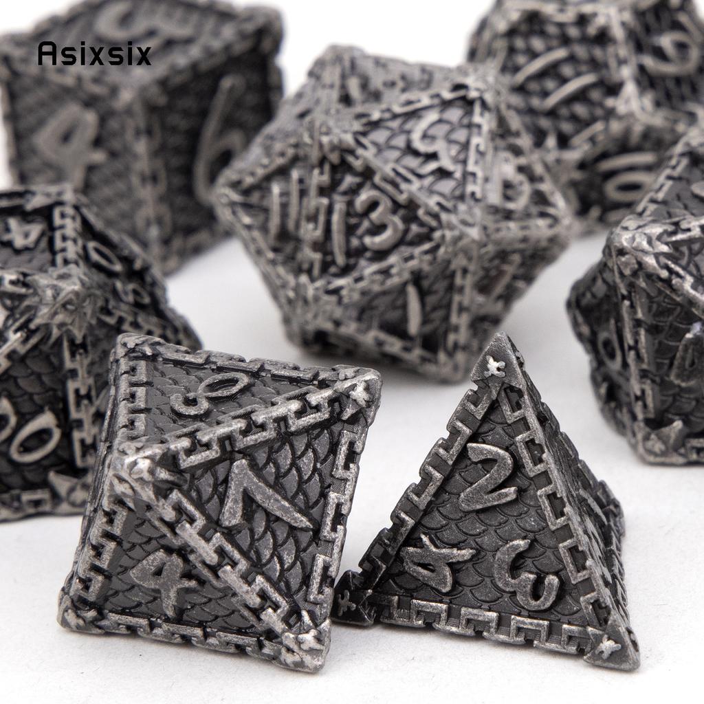 7 шт. серебряные металлические кубики в виде рыбьей чешуи, набор цельных металлических многогранных кубиков, подходящий для ролевой игры, настольной игры, карточной игры