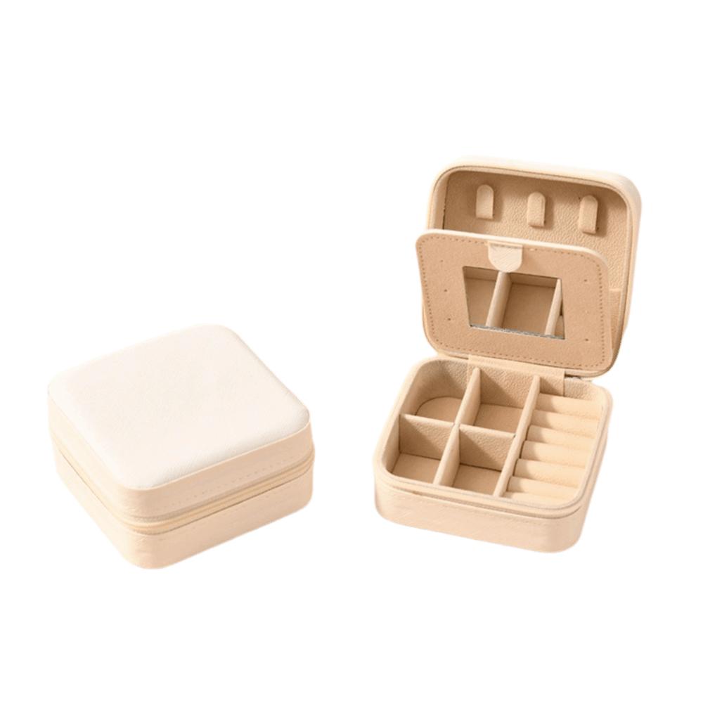 Storage Organizer Waterproof Portable Jewelry Box with Mirror Square Travel Organizer Zippered Closure Necklace Ring Box Travel