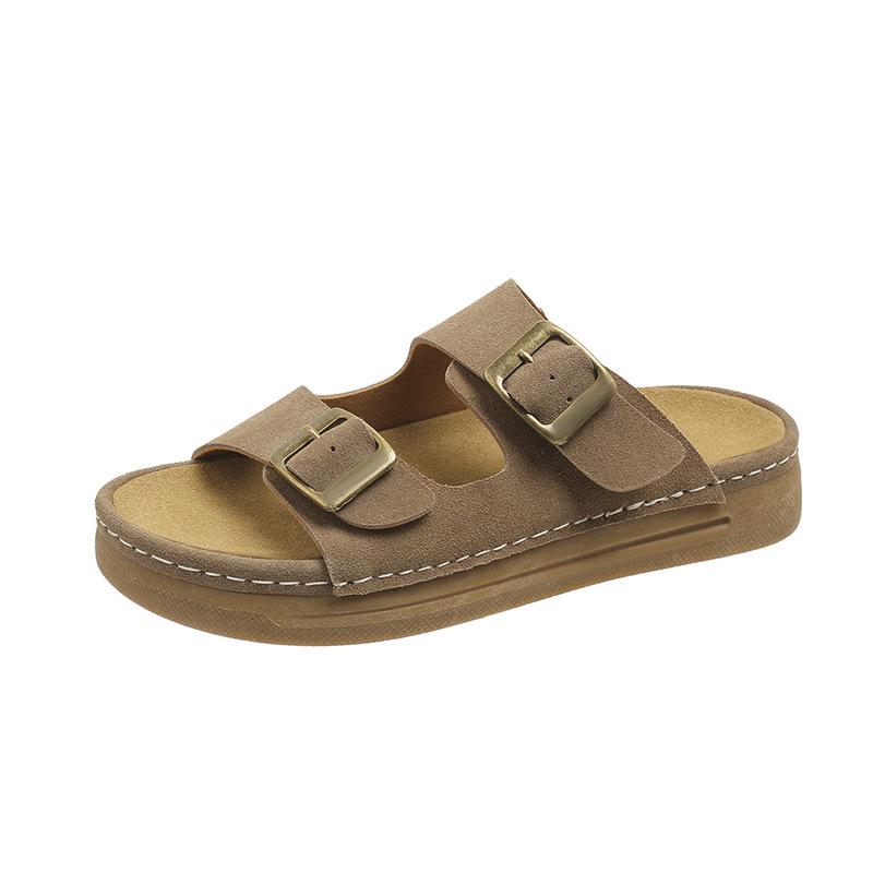 Кожаное слово со шлепанцами женские носят новые ретро маффины толстая подошва увеличивающая рост сандалии Boken