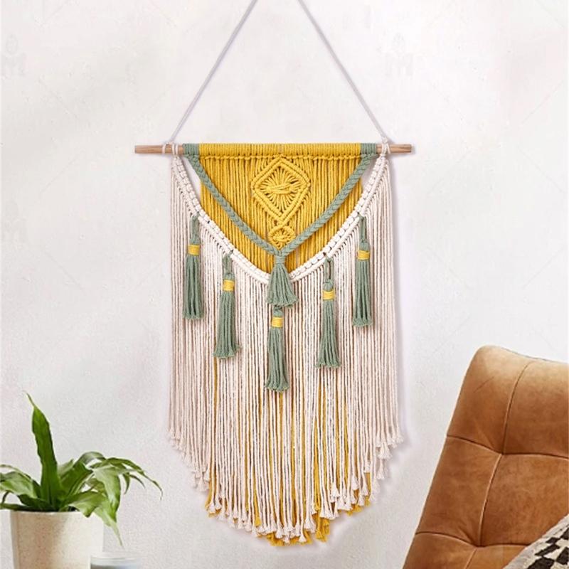 Colorful Handwoven Cotton Rope Tassels Wall Hanging Tapestry for Home Decoration Living Room or Bedroom Wall Pendant