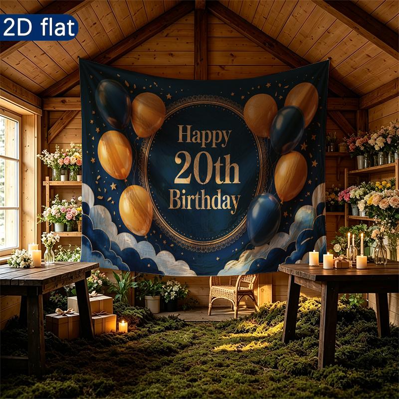 1pc Birthday 20th Balloon Elegant Party Banner Blue Golden