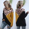 Comfortable Tops Shirts Fashionable and Casual Temperament Top Women Leopard Print Splicing Round Neck Loose Long Sleeve Mid-Length Knit Sweater