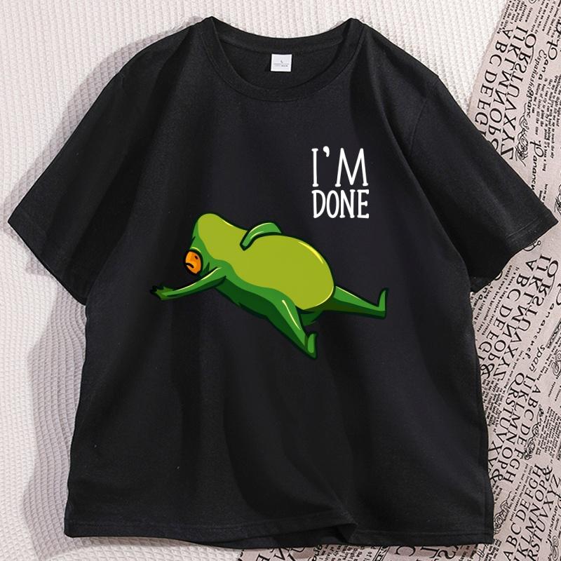 Kawaii Dead Tired Frog T Shirt Cute Sleepy Cotton Short Sleeve Tshirt Streetwear Trendy Round Neck Graphic Tees Male Clothing