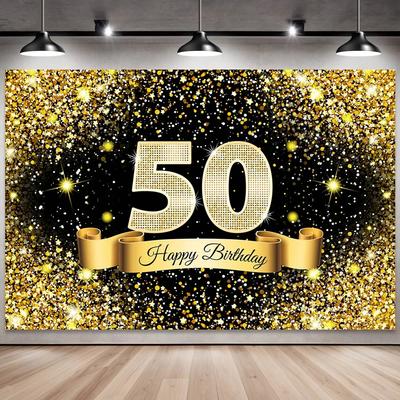 Золотисто-черный фон для дня рождения, фон для фотосъемки 18-40-50-60 лет, логотип для фотобудки, баннер-фон для плаката