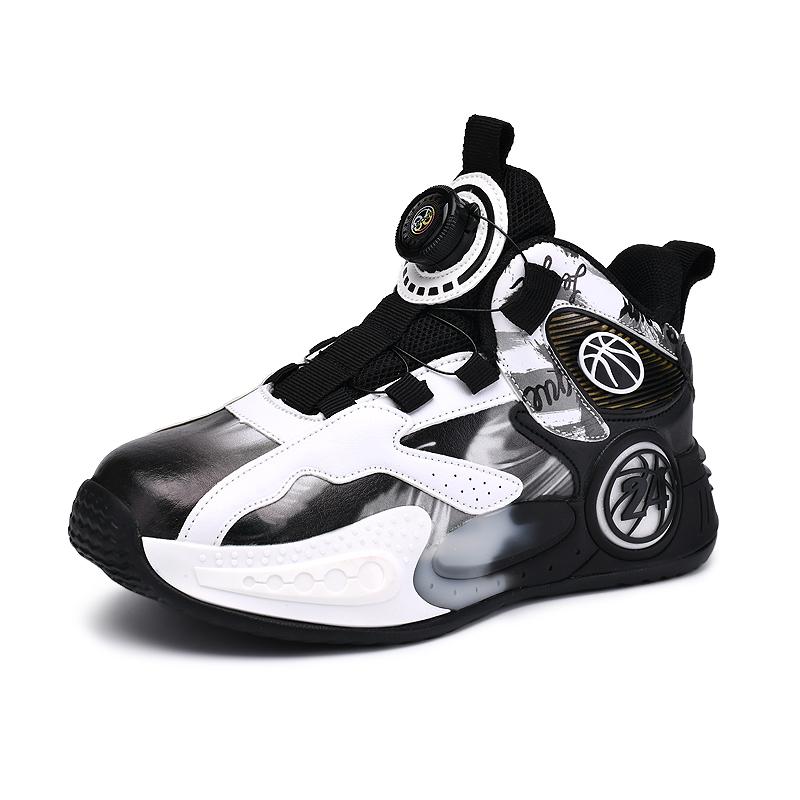 Новые баскетбольные кроссовки для мальчиков Детская обувь из кожи для тренировок, профессиональная спортивная обувь с вращающимися кнопками, боевые ботинки