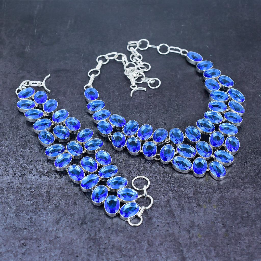 Natural London Blue Topaz Gemstone 925 Sterling Silver Jewelry Set W5R69