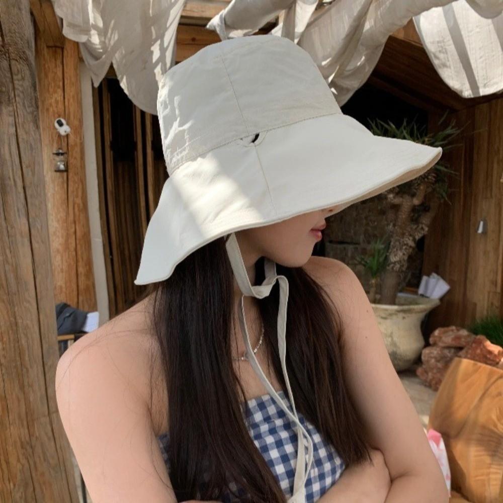 Simple Solid Color Sunscreen Bucket Hat Breathable Adjustable Fisherman Hat Thin Korean Style Wide Brim Sun Hat Hiking