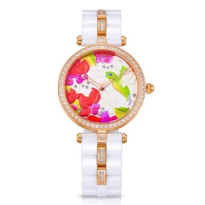 Часы Time100 Премиум Керамика Тисненый Фон с Бриллиантами Женские #W50352L.02A (Весенние цвета)