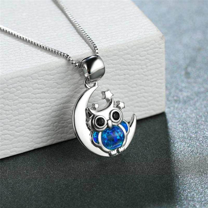 Blue Fire Opal Adorable Owl Pendant Necklaces Classic Vintage Women Chic Stylish Animal Jewelry Tone Birthstone Pendant Necklace Bridal