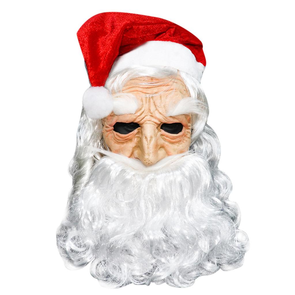 New Santa Claus mask with white beard, wig, old man props, fake beard, latex headgear