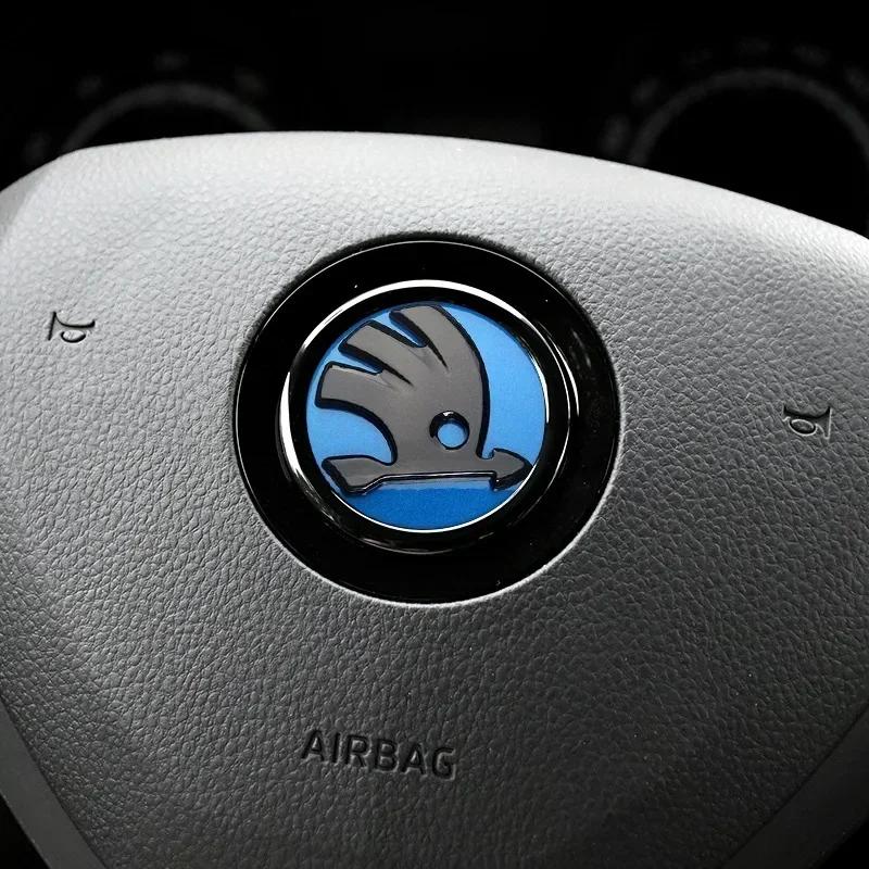 UUUV5 2026 Горячее Для SKODA 46 мм Наклейка-эмблема логотипа на руль автомобиля для Skoda Rapid Fabia Octavia Superb Laura VRS Yeti Kodiaq Karoq
