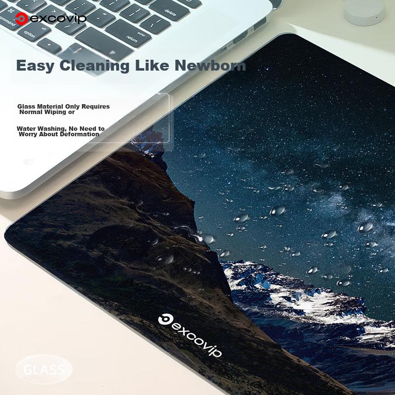 EXCO Glass Mouse Pad, Professional Photovoltaic Mouse Pad, Hard Keyboard Desk Mat, Computer Laptop Large Pad, 300*260mm, Snow Mountain Starry Sky 0161