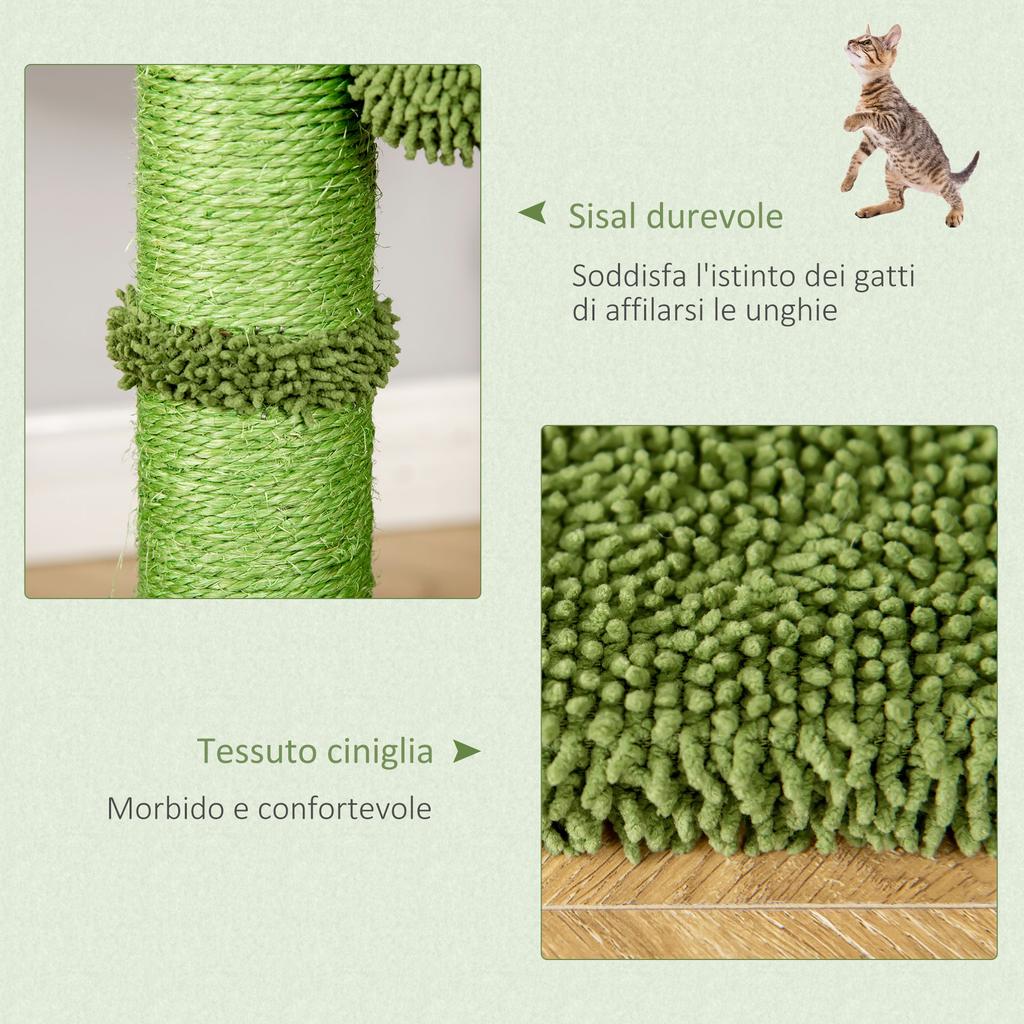 Cactus Cat Tree Tower for Indoor Cats Sisal Scratching Post with Hammock Bed Dangling Ball 40 x 40 x 96 cm