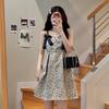 Small floral dress women's summer new French college style short skirt bow suspender A-shaped skirt