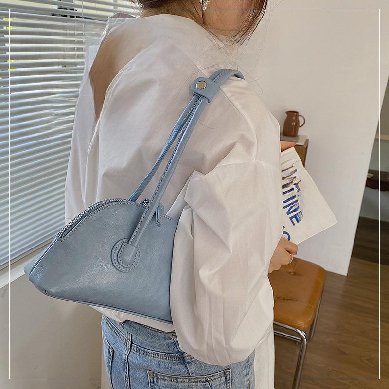 Женская ретро сумка-багет из вощеной кожи - Нишевая, универсальная сумка на плечо конфетного цвета