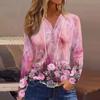 Жен. Футболка Футболка Пуговицы Цветочный принт Длинный рукав Повседневные Выходные Мода Классический Классический V-образный вырез Обычный Топ